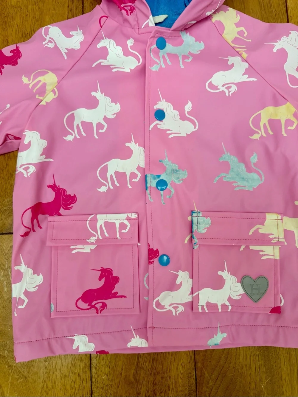 Hatley Girls Color Changing Unicorn Raincoat Pink Terry Lined Size 3